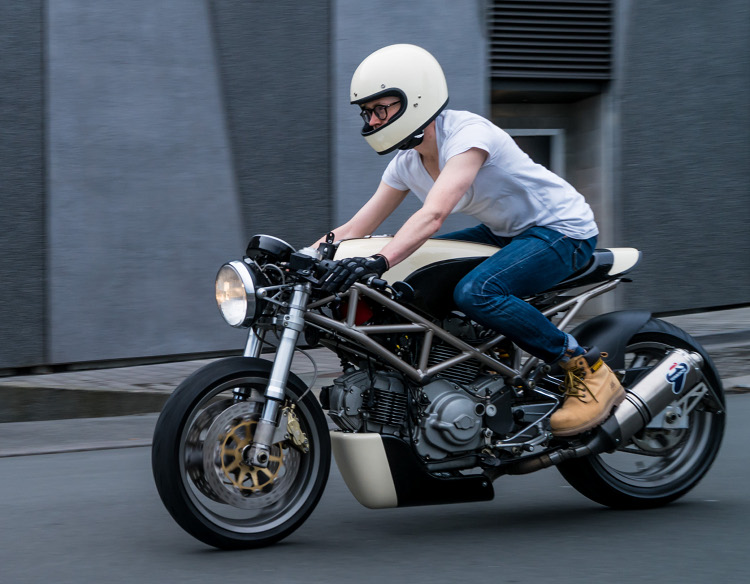 Flat White Ducati Monster 400 Cafe Racer Bikebound